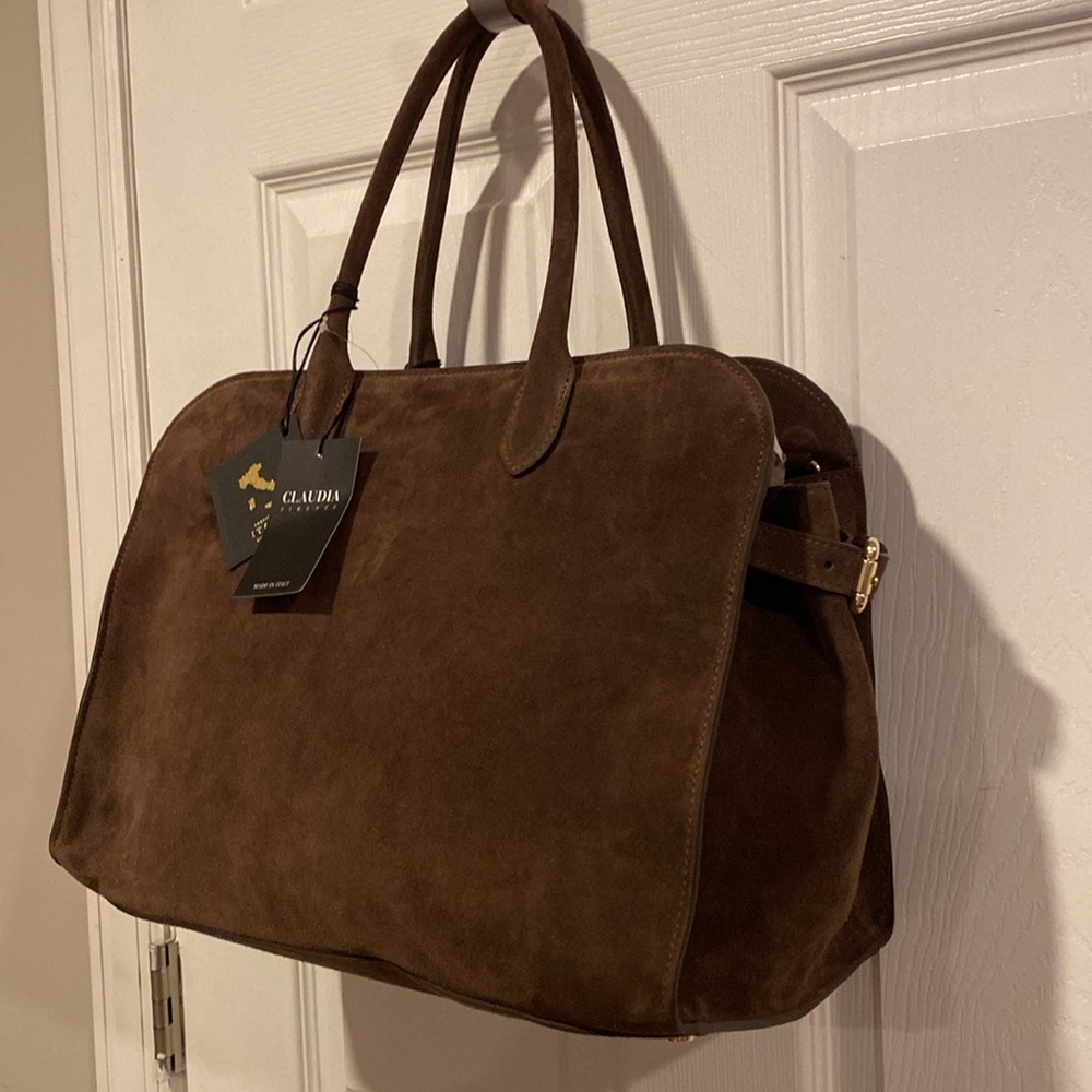 BNWT CLAUDIA FIRENZE Viral Made in Italy Chocolate Brown Suede Satchel Bag - Picture 9 of 15